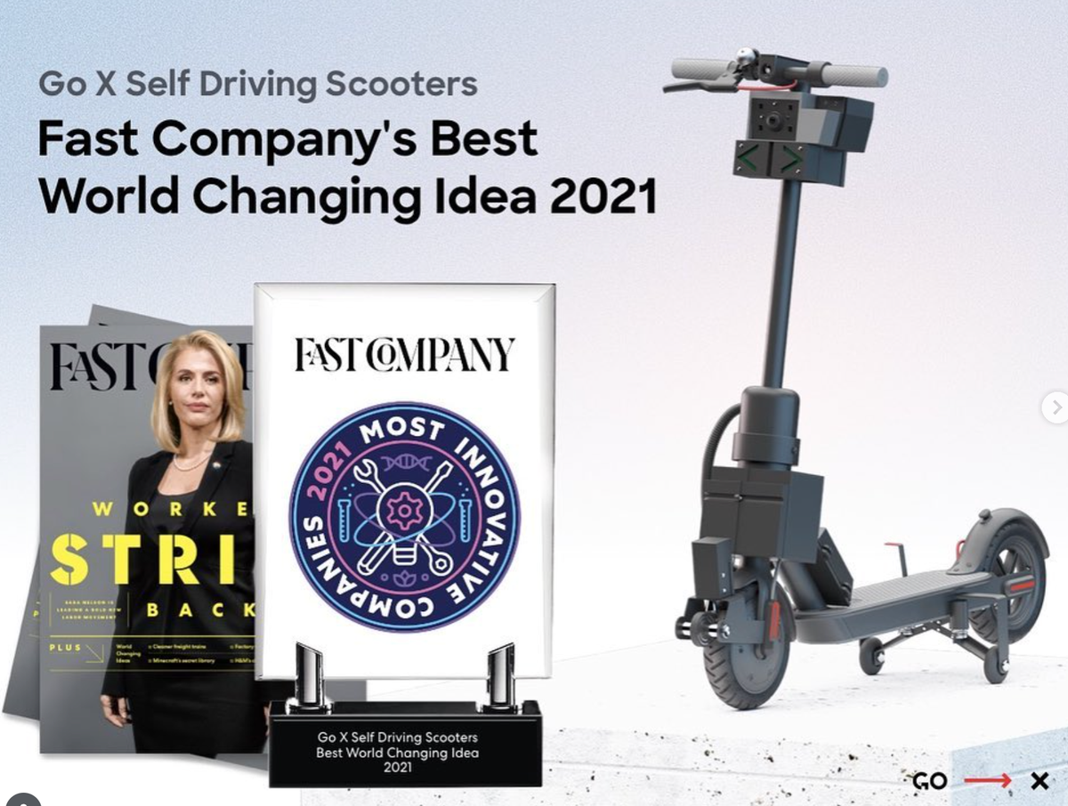 Go X Wins Fast Company's World Changing Ideas Award for World's First Self-Driving Scooters
